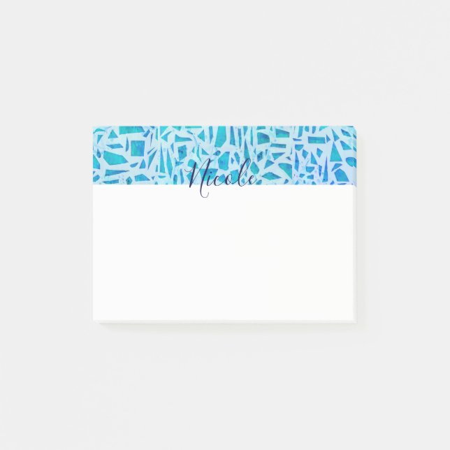 Blautürkisfarbenes Mosaikglas Tile Moderne Custom Post-it Klebezettel (Vorderseite)
