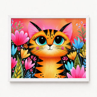Blaüugige rosa und orange getigerte Katzenblume Poster