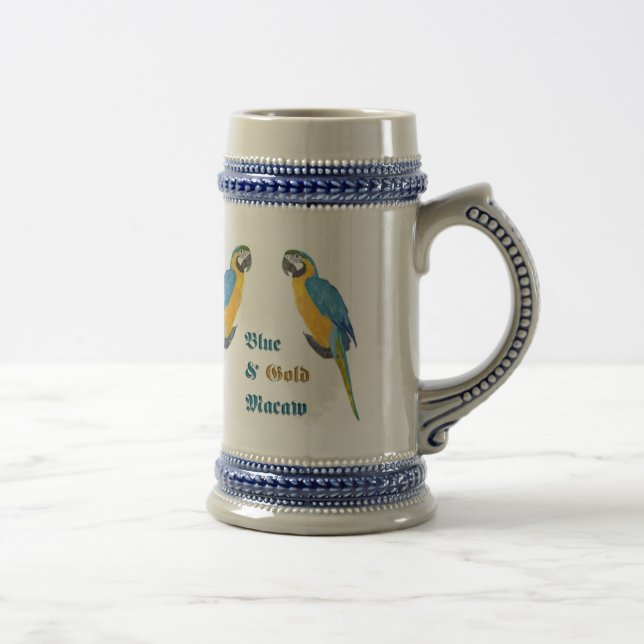 Blauund GoldMacaw Stein Bierglas (Rechts)