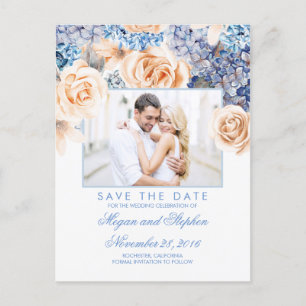 Blauund PfirsichblumenWatercolors Save the Date Ankündigungspostkarte