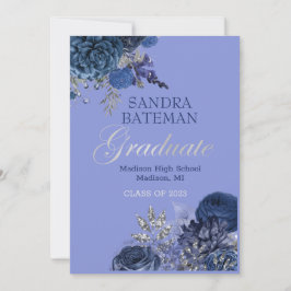 Blauviolette Blumen | Silver Graduation Party Ankündigung