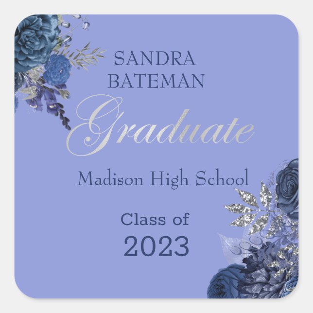 Blauviolette Blumen | Sticker für Silberner Abschl (Vorderseite)