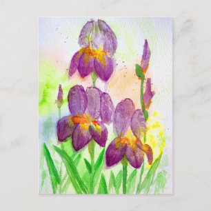 Blauviolette Irische in Aquarellmalerei Feiertagspostkarte