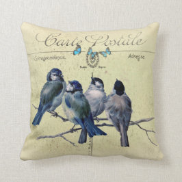 Blauvögel auf Vintager französischer Postkarte Kissen
