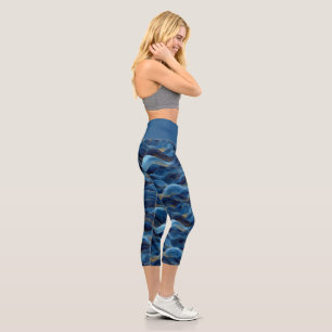 Blauw-Wellen-Muster Stylische Yoga-Aktivbekleidung Capri Leggings