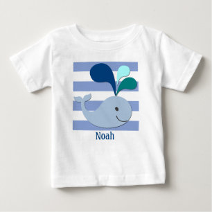 Blauwal auf blauem gestreiftem Hintergrund-Shirt Baby T-shirt
