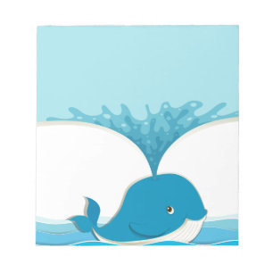 Blauwal, der Wasser spritzt Notizblock