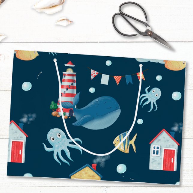 Blauwal Große Geschenktüte (Whimsical Nautical Gift Bag)