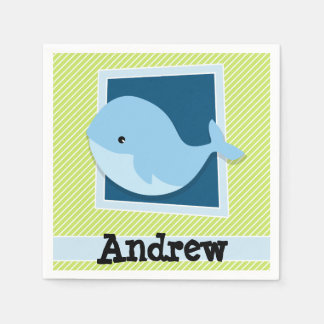 Blauwal; Kalkgrün und Weiß Streifen Serviette