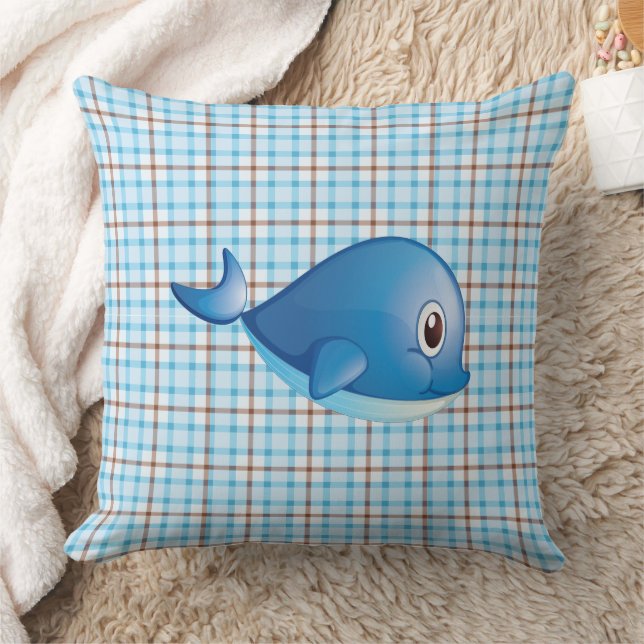 Blauwal Kariert Cotton Pillow Kissen (Decke)