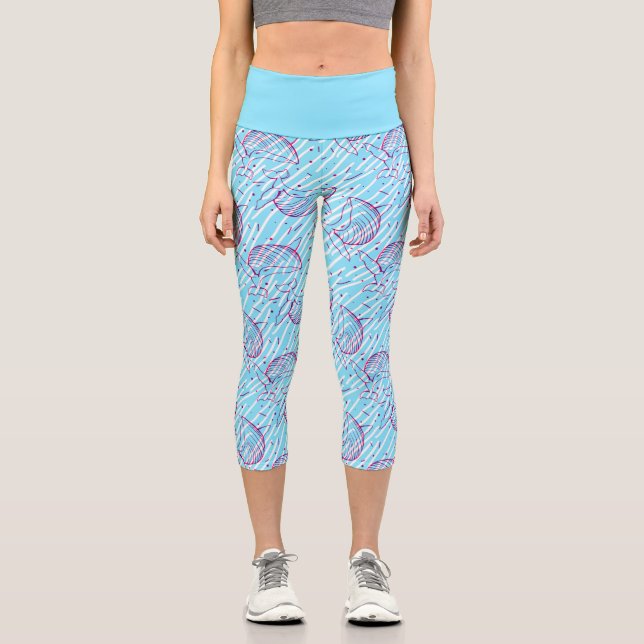 Blauwal-Muster Capri Leggings (Vorderseite)