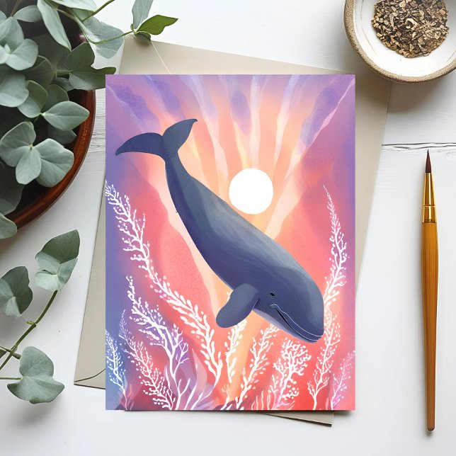 Blauwal | Ocean Hues Watercolor Animal Postkarte (Von Creator hochgeladen)
