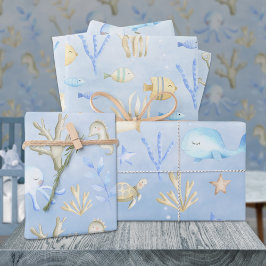 Blauwal-Octopus-Seepferd unter dem Meer Geschenkpapier Set