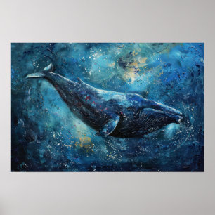 Blauwal schwimmen im Meer Klein Poster