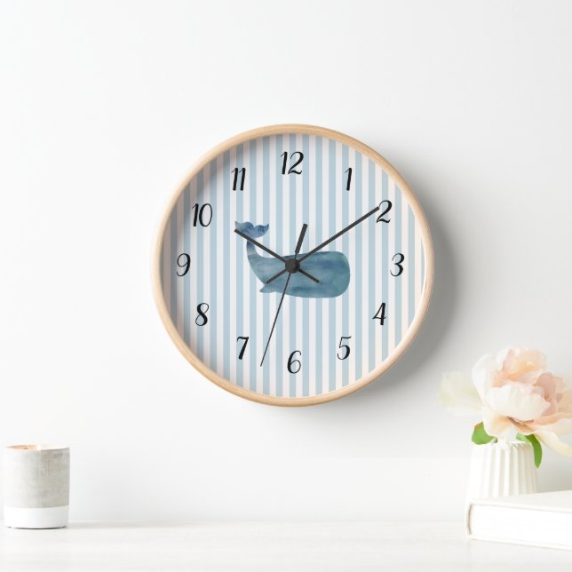 Blauwal-Streifen Preppy Large Clock Uhr (Zuhause)
