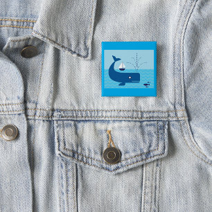 Blauwal und Blaue Sailboat Button