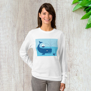 Blauwal und Blaue Segelboote Frauen Langschläfer T-Shirt