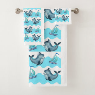 Blauwal und Segelboote Badhandtuch Set