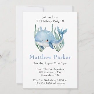 Blauwal unter dem Sea Boy Birthday Party Einladung