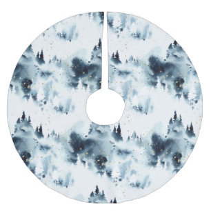 Blauwald-Aquarellmuster Polyester Weihnachtsbaumdecke