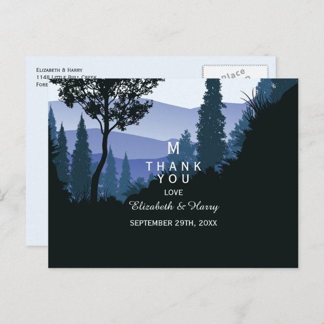 Blauwald, Rustikale Hochzeit Danke Postkarte (Vorne/Hinten)