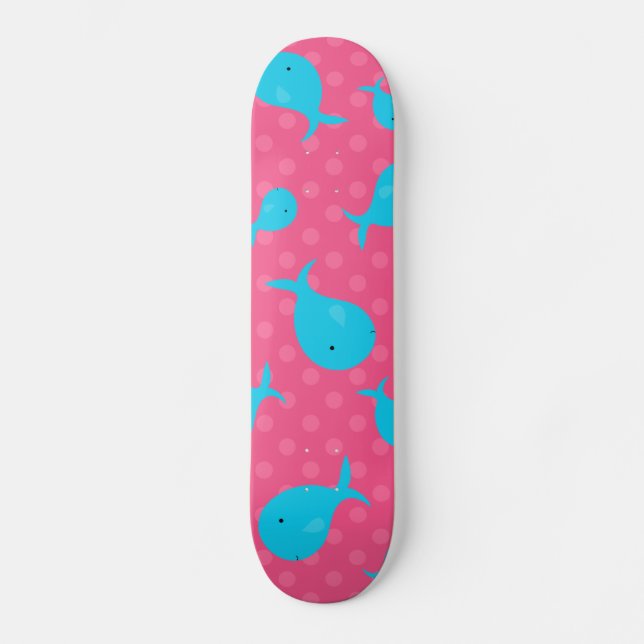 Blauwale rosa Polka-Punkte Skateboard (Vorderseite)