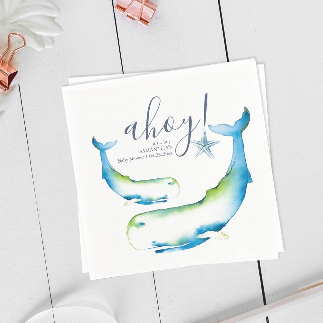 Blauwale und Meeresdusche Personalisiert Serviette (Personalized Napkins Blue Whales and Starfish Ocean Shower )