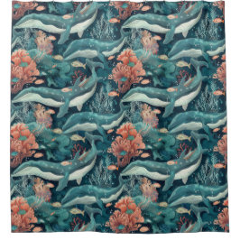 Blauwale unter Wasser Duschvorhang