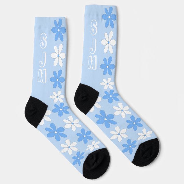 BLAUWEISE BLUME PATTERN MONOGRAM INITIALEN SOCKEN (Rechts)