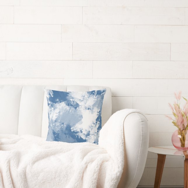 Blauweiß Abstrakt Moderne Pinselstriche Kissen (Liege)