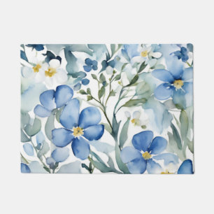 Blauweiße Blume Wasserfarben Chic Fußmatte