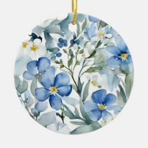 Blauweiße Blume Wasserfarben Chic Keramik Ornament