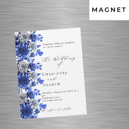 Blauweiße Blumen Drehbuch Luxus Hochzeit Magneteinladung