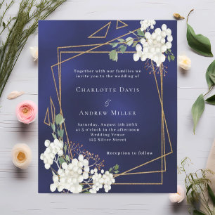 Blauweiße Blumen geometrische Hochzeitseinladung