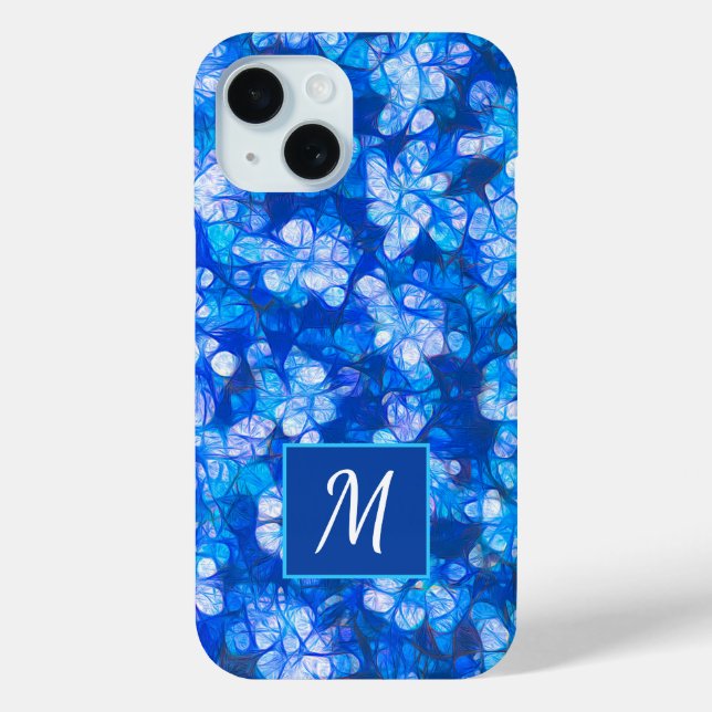 Blauweiße Blüten Moderne Blume Monogram Custom Case-Mate iPhone Hülle (Rückseite)