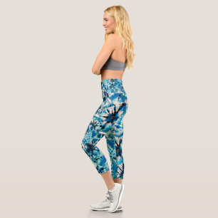 Blauweiße Gefärbte Krawatte Capri Leggings