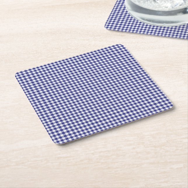 Blauweiße Gingham-PULP PAPER DRINK COASTERS Rechteckiger Pappuntersetzer (angewinkelt)