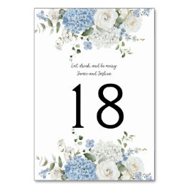 Blauweiße Hydrangeas, Rose Hochzeitsstimmung, Tisc Tischnummer