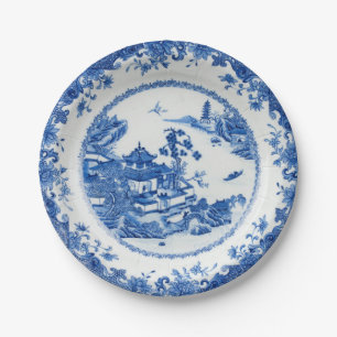 Blauweiße Imitate Porzellanströmung Chinoiserie Pappteller