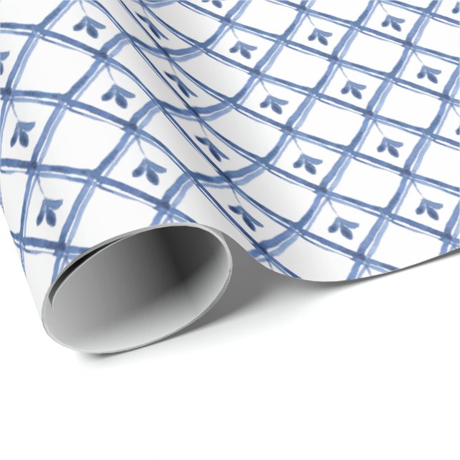 Blauweiße Keramik Look Diamond Muster Geschenk Geschenkpapier (Rolleneckpunkt)