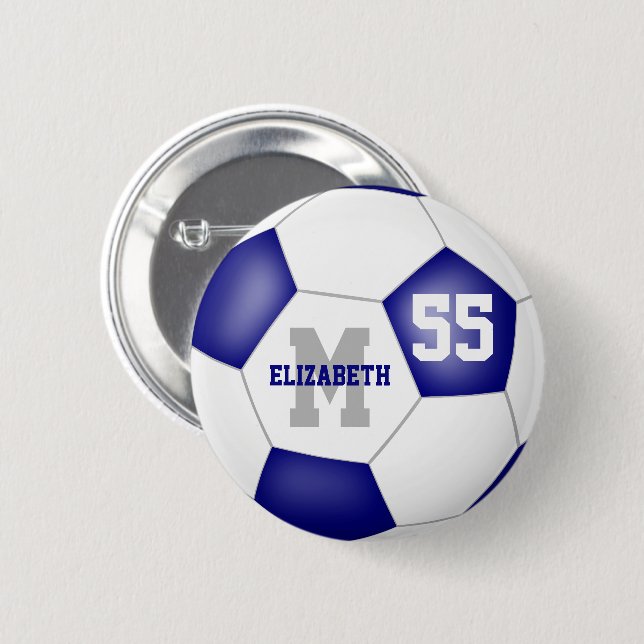 Blauweiße Mannschaftsfarben Fußball personalisiert Button (Vorne & Hinten)