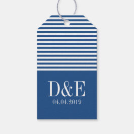 Blauweiße Zickzack Streifen Gastgeschenk Hochzeit Geschenkanhänger