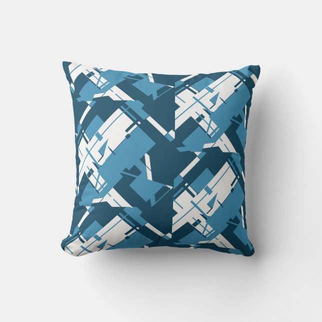 Blauweißes dunkles Turquose-Diagonal-Druckmuster Kissen (Vorderseite)