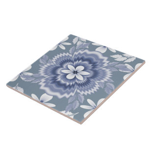 Blauweißes Farbmuster der Blume Fliese