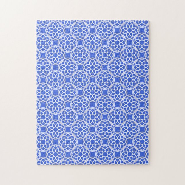 Blauweißes geometrisches Nahtloses Muster Puzzle (Vertikal)