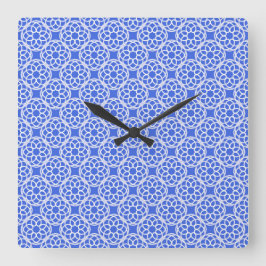 Blauweißes geometrisches Nahtloses Muster Quadratische Wanduhr