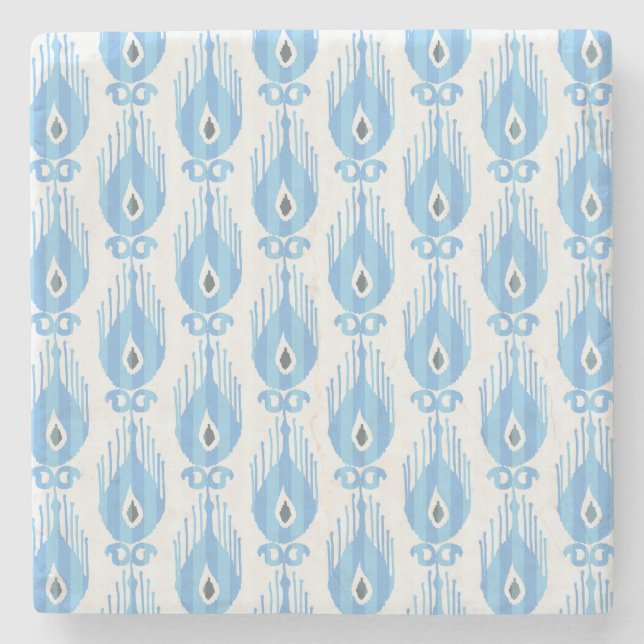 Blauweißes Ikat-Muster Steinuntersetzer (Vorderseite)