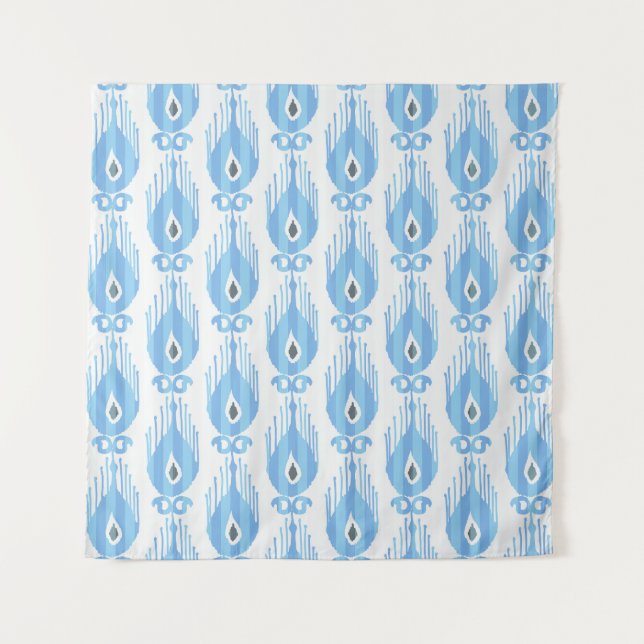 Blauweißes Ikat-Muster Wandteppich (Vorderseite)