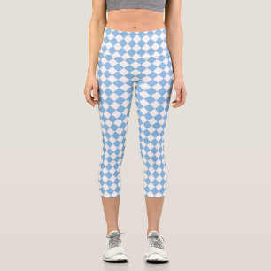 Blauweißes Schachbrett Diamantmuster Capri Leggings