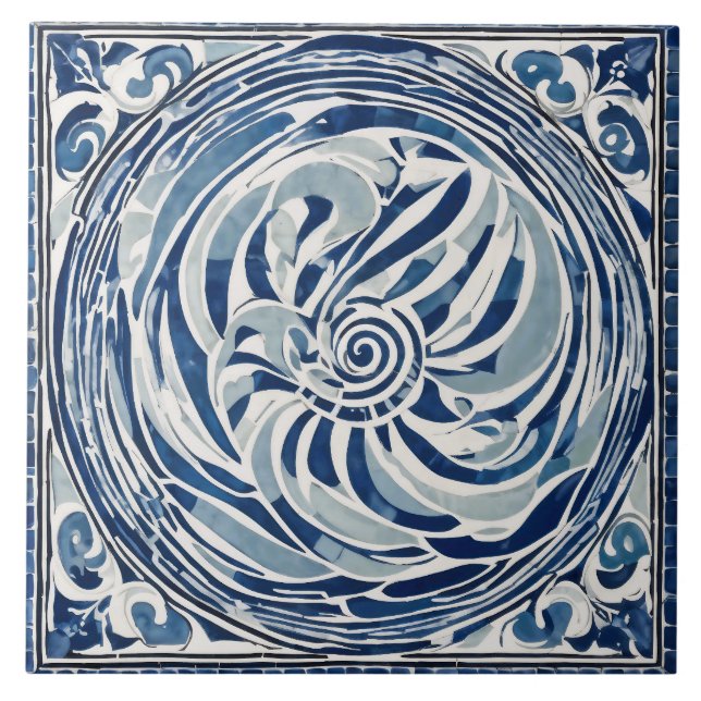 Blauweißes Swirl-Muster 02 Fliese (Vorderseite)